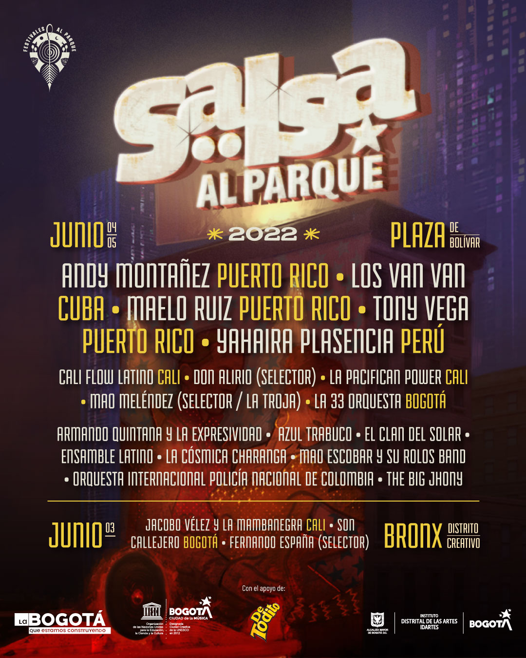 Salsa al Parque 2022 artistas, ingresos y horarios por día Canal Trece